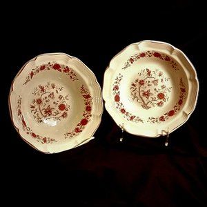Two perfect F.W. Woolworths vintage maroon and white serving bowls (Korea)